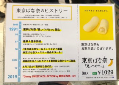 お土産用に購入した東京駅限定販売している東京ばな奈とディズニーがコラボしたお菓子のメニュー表