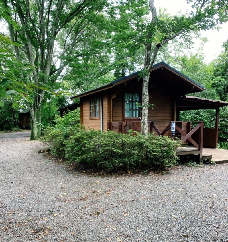千葉県にある有野実苑キャンプ場のログキャビン